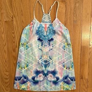 Blossom Tank Tunic Top V-neck Colorful Abstract Watercolor Print Womens Sz 8